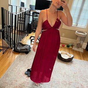 Zara Hot Pink Pleated Satin Maxi Dress